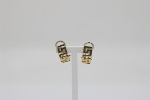 Vintage 14k Yellow Gold Greek Key Swoop Earrings … - image 1