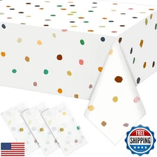 Mindsoft 3 Pcs Boho Painted Dots Tablecloth Disposable Boho Cream Polka Dot T