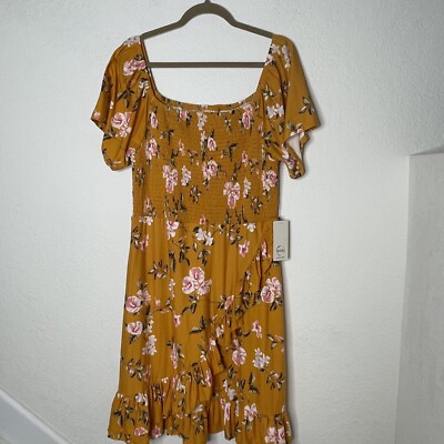 205 Collins NWT Puff Sleeve Smocked Floral Ruffled Dress Size 2X multicolor