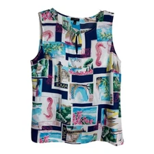 Talbots Womens Shirt Size Medium M Blue Napoli Zipper Button Sleeveless Normcore