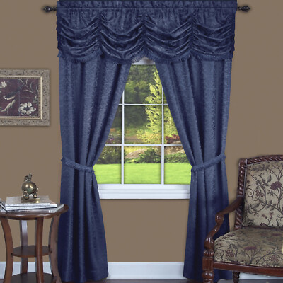 PowerSellerUSA 5-Piece Complete Window Curtains Set with Panels, Valance,