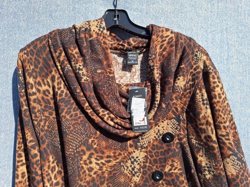 NWT Robert Louis Lightweight Cowl Neck Sweater Womens 2X Animal Print Top Brown - Picture 2 of 8