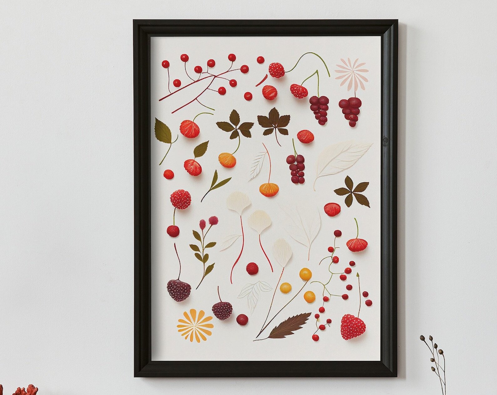 Retro Minimalist Multiple Berries Painting Artwork Print At Home Wall Art Wall