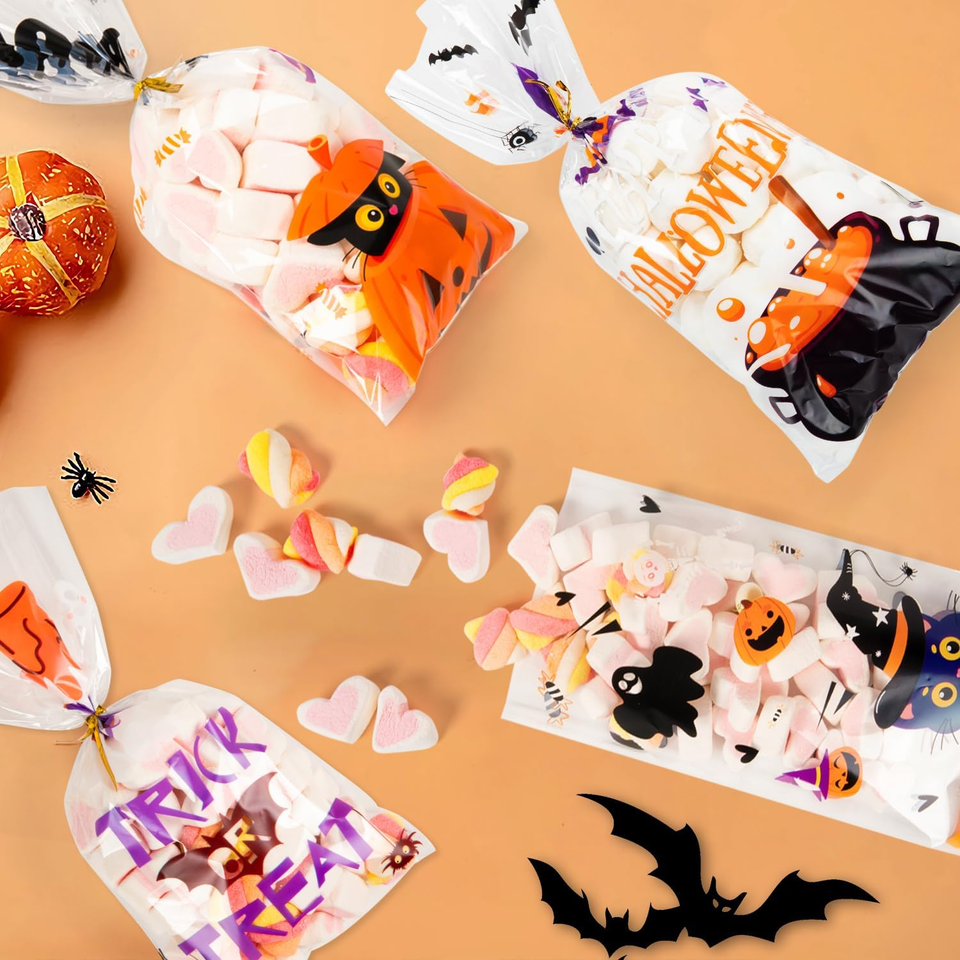 150Pcs Halloween Treat Bags, 5X11 Halloween Candy Bags, Cellophane Bags