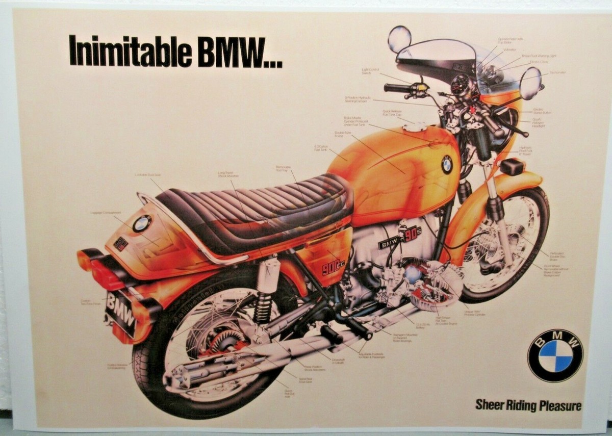 BMW Daytona Orange R90S Dealer Poster Airhead Vintage Motorcycle