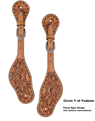 Circle Y Leather Spur Straps {Ladies} Floral with Choc Buckstitch / # X0715-C006