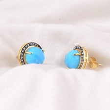 18K Gold Plated 925 Sterling Silver Turquoise CZ Half Moon Star Earrings Jewelry