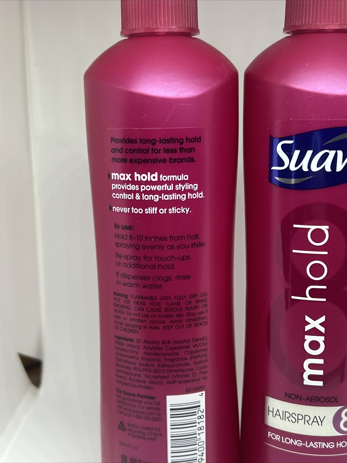Lot Of 2 SUAVE Max Hold Hair Spray Lasting Hold 11oz Pump Non Aerosol
