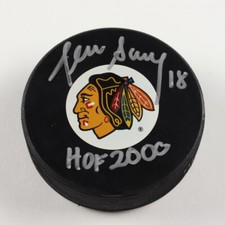 Denis Savard Signed Blackhawks Logo Hockey Puck Inscribed HOF 2000 (PSA COA) - A