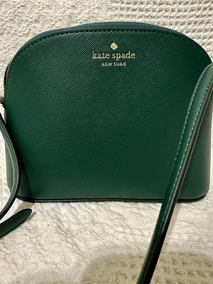 Kate Spade Tinsel Small Dome Crossbody Bag- Green And Gold Accents