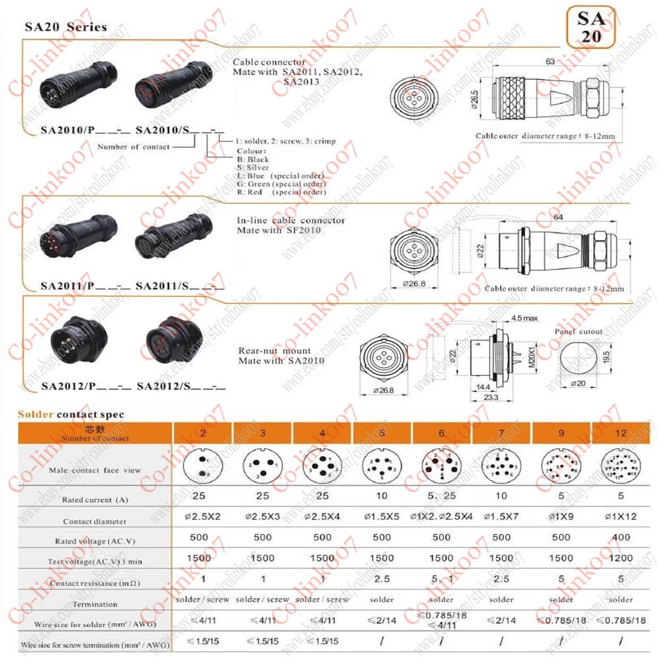 SA20 Connector,12 pins Aviation Industrial Waterproof Circular Power Plug Socket - Image 2 of 4