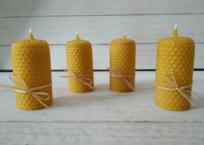 Lot De 4 Bougies En Cire D'abeille Jaunes, Faites Main, Non Toxiques, Cadeau De Noël