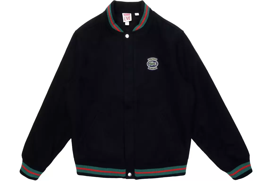 Veste universitaire en laine Supreme x LACOSTE   Pièce streetwear collaborative noire