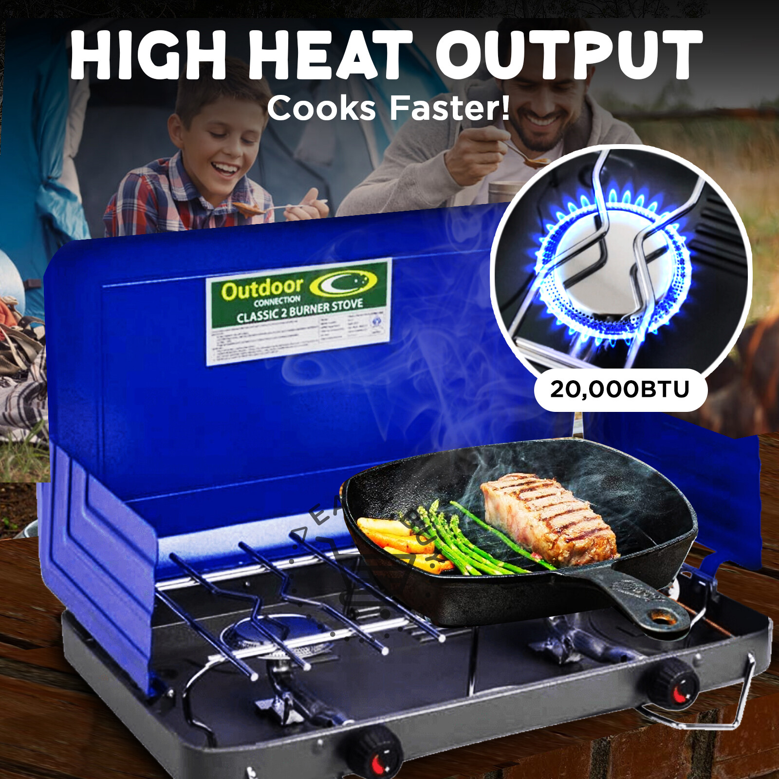 2 Burner Camp Gas Stove Hiking Outdoor Stove with Windshield Portable Cooker eBay