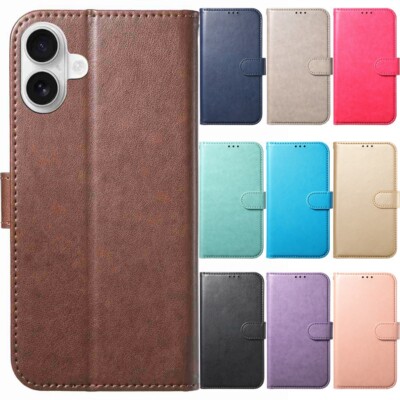 Color Leather Wallet Phone Case for iPhone 16E 16 15 14 13 12 11 Pro Max 7 8 XR