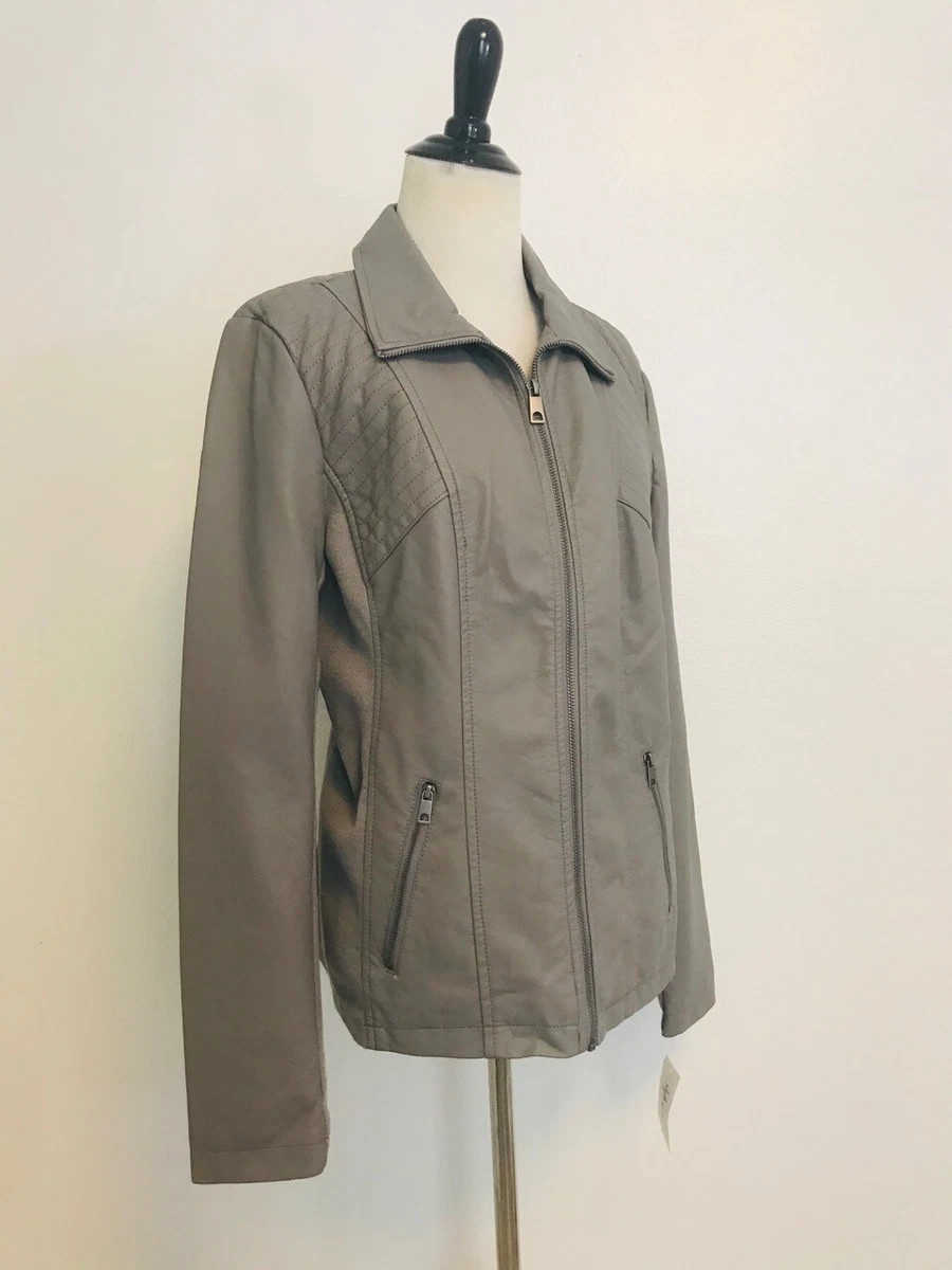Style Co Faux Leather Jacket Grey Coat Women s Size Medium New With Tags