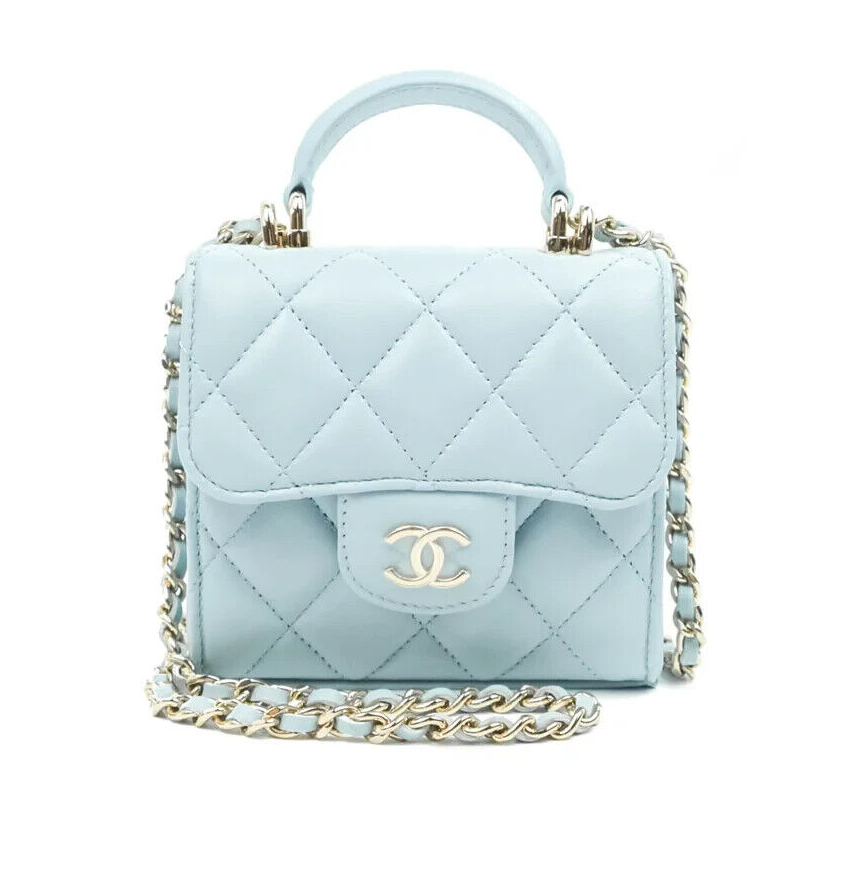 シャネル 22P フラップバッグ18cm ベビーブルー CHANEL 22p Mini Classic Flap Top Handle Crossbody Bag Baby