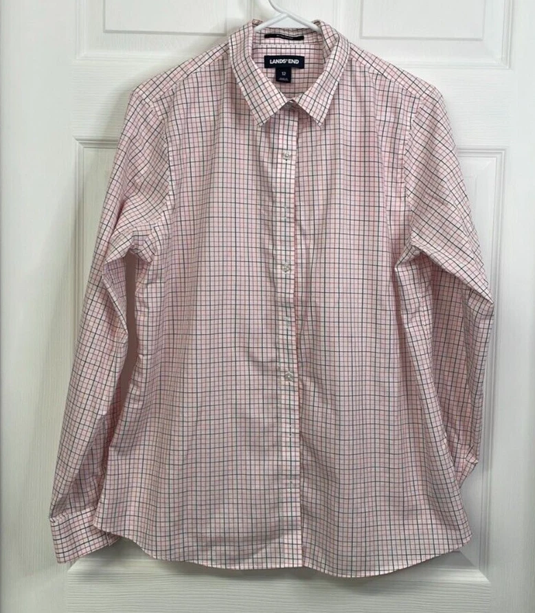 Lands End Womens 12 Black White No Iron Supima Cotton Checkered