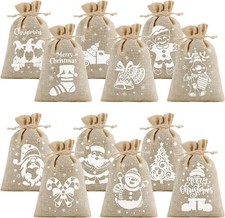 36Pcs Christmas Burlap Gift Bags with Drawstring 4x6in Christmas Linen Treat Bag