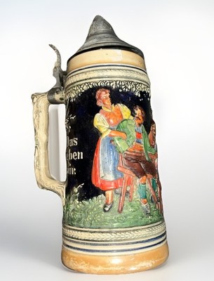 Vintage Germany Hinged Lid Beer Stein ''FROH BEIM BIER DAS LIEBEN WIR'' Vintage