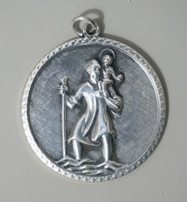 Heavy Hallmarked Silver 925 Saint Christopher Medallion Pendant DJ Travel Charm
