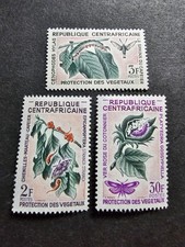 TIMBRE CENTRAFRIQUE FLEURS FLORE PLANTES N°55/57 NEUF * MLH 1965