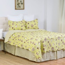 Calypso Shells Green Beach Coastal Full/Queen 3 Piece Quilt Set