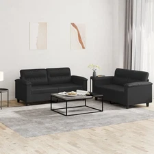 Sofa Set Black Faux leather, metal, textilene, plywood