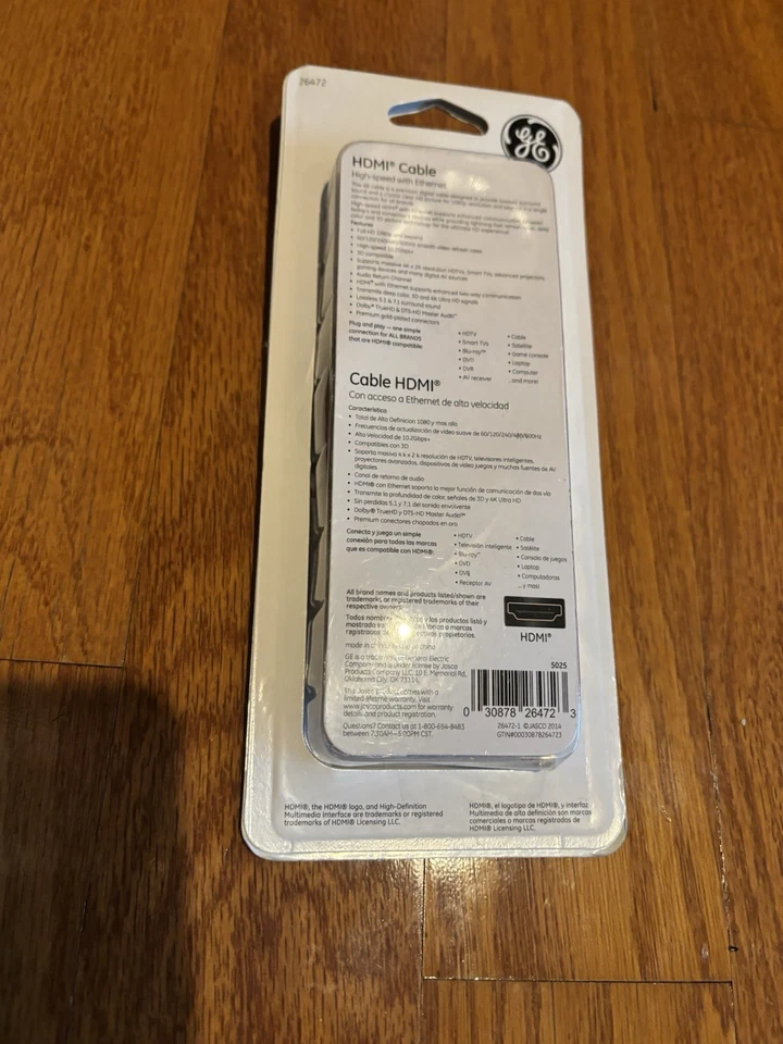 GE 4ft HDMI Cable High Speed with Ethernet – 1080p/4K – NEW in Box Network Wired - Image 3 of 3