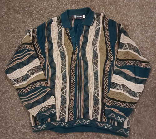 VTG TUNDRA Canada Coogi Style 3D Knit Sweater 80s/90s Grandpa Multicolor XL - Image 1