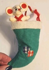 Vintage Felt Mice In Stocking Christmas Ornament