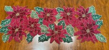 Poinsettia Floral Table Runner Beaded Table Runner Christmas Tableware 13X36 In