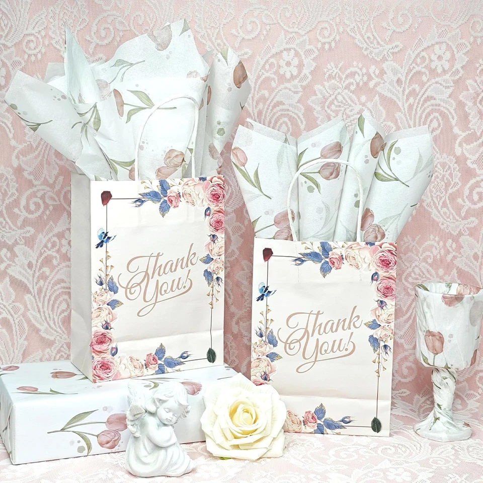 Floral Tissue Paper, White with Pink Tulip Flowers Pattern- 20"X30" 15 Sheets, E - Image 2 of 4