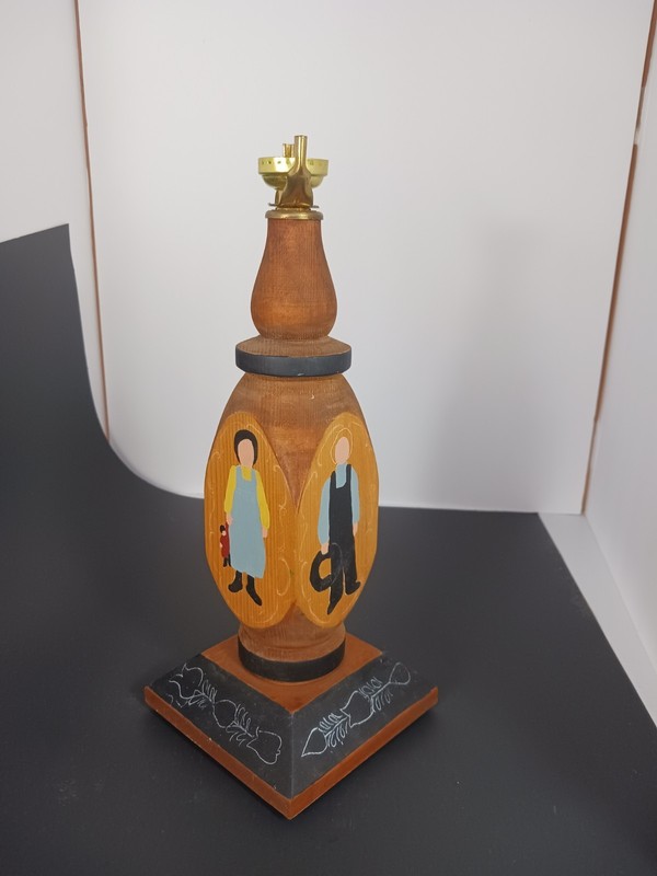 Wood Lamp Base Amish Handpainted Troll Works Stamped No Wires Needs Plumbed**