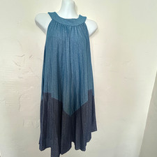 NWOT Free People Pleated Love Blue Metallic Mini Dress Small