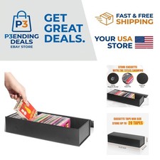 Classic Black Cassette Tape Storage Box with Sturdy Construction - 14.25x4.5x3