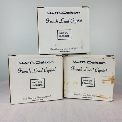 W. M. Dalton Cherbourg French Lead Crystal Cordial Glasses Unit #4 Set of 6 box