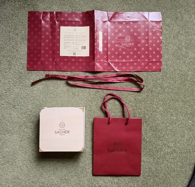 Original Sacher Torte Holzkiste leer Größe 1 Wien Hotel Tasche Band Papier Set