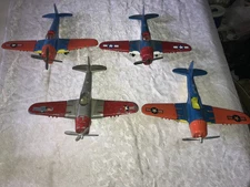Set of 4 RARE 1956 HUBLEY Kiddie Toy 495 WWII US HELLCAT Fighter BOMBER Airplane