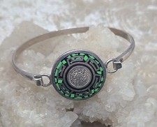 Mexico 925 Sterling Silver Aztec Mayan Calender Inlay Bangle (19 grams T.W)