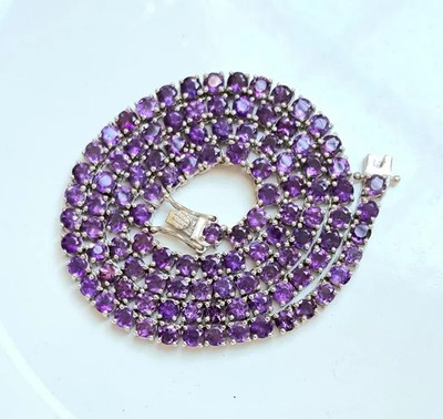 4MM Round Cut Lab Created Amethyst Tennis 18'' Necklace 14K White Gold Plated