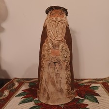 Vtg. Folk Art Primitive Oil Over Canvas Over Wood Santa Claus Hand Painted 1990