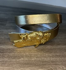 Vintage 80s Gold Silver Leather Belt Jaguar Leopard Buckle NWOT M/L Glam Rock