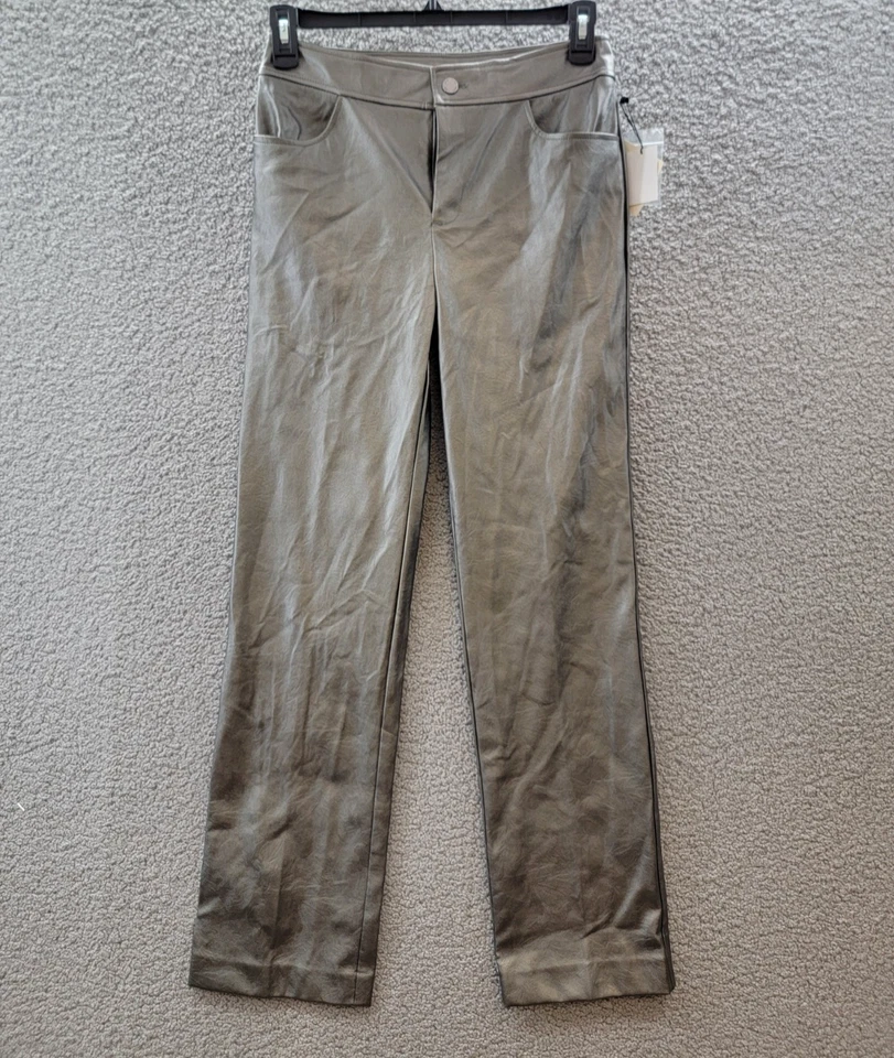 Pantalones bootleg metálicos Anne Klein para mujer 4 grises con cremallera y cierre de botones Foto 2 de 4