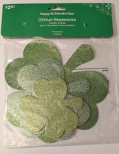 Shamrock Cutouts 9 Piece Glitter St. Patrick's Day New OS Clover 3 Sizes Decor