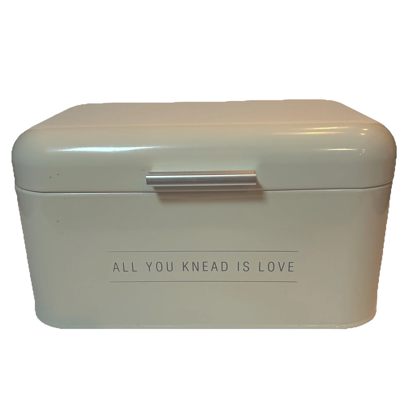 Vintage Vibes World Market “All You Knead Is Love” Cream Enamel Metal Bread Box
