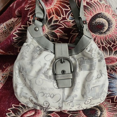 Authentic COACH Signature Horse & Carriage Large Hobo. Ivory Gray