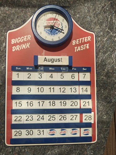 Retro Pepsi Cola Wood Calander With Clock Sunbelt 08 Super Rare ! Works Great