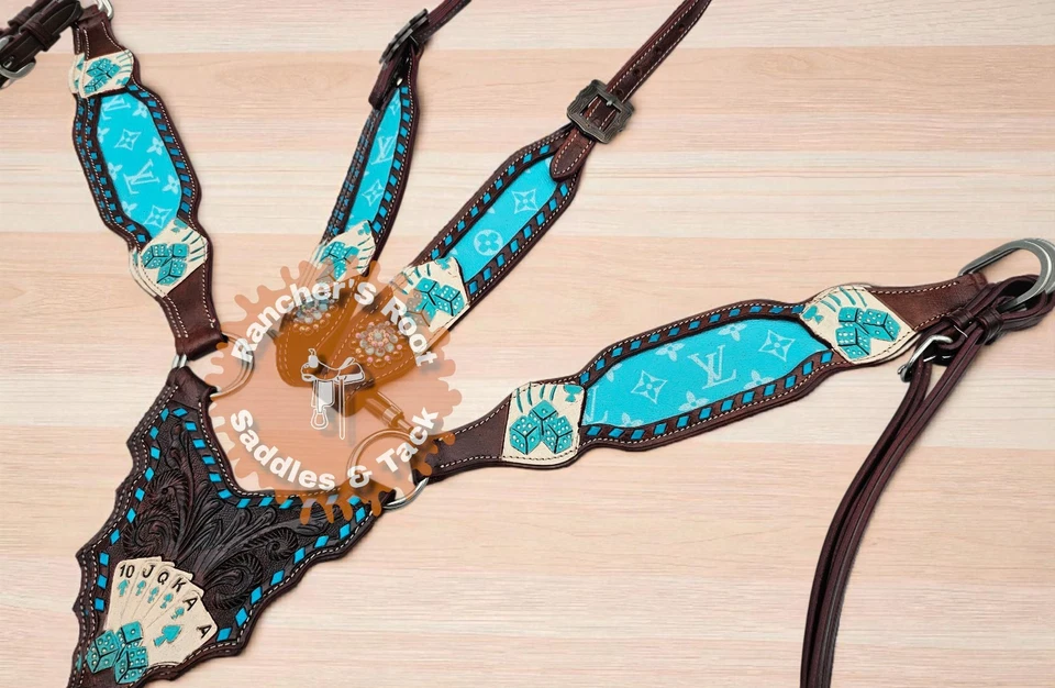 Western Tack Set Caballo | Color Turquesa con Juego de Tachuelas para Tarjetas Foto 2 de 3