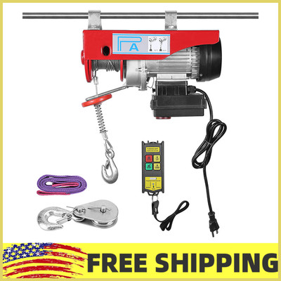 850lbs 110V Lift Electric Hoist w/Wireless Remote Control &12 Metre Cable Garage